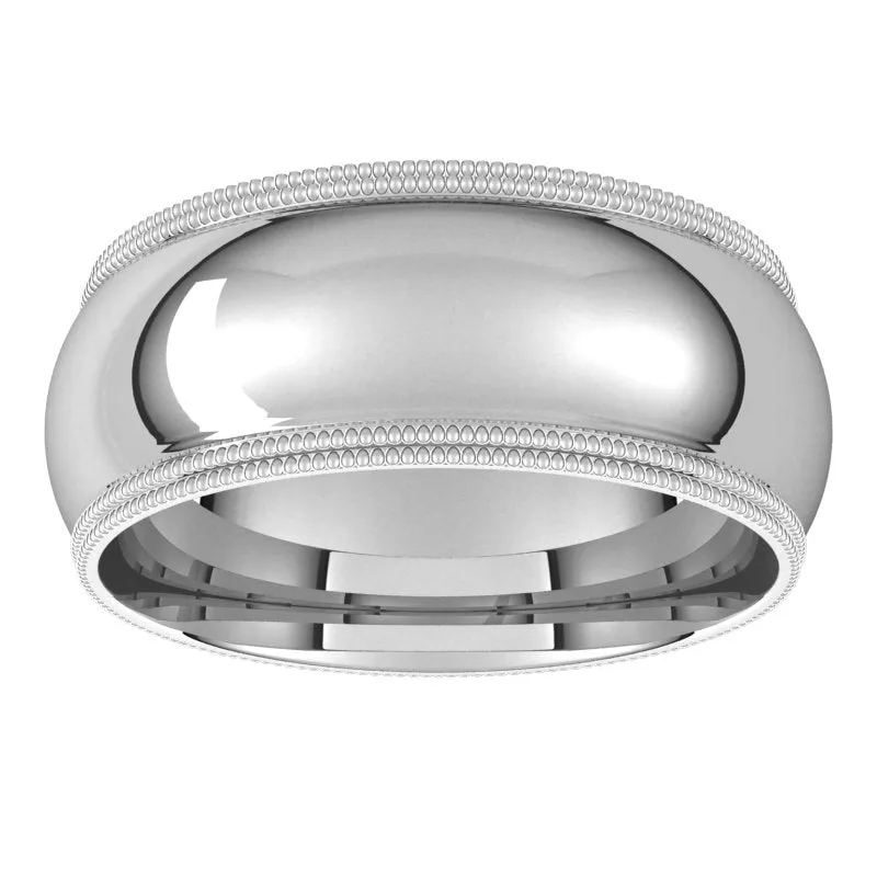 10K White Gold 8 mm double milgrain half round comfort fit Wedding Band
