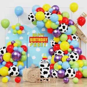 126pcs Toy Balloon Arch Kit, Rainbow Cow Print Latex Balloon Garland Set, Colorful Birthday Balloons for Kids Boys First 1st 2nd Birthday Party Decor Baby Shower Party Decorations Supplies