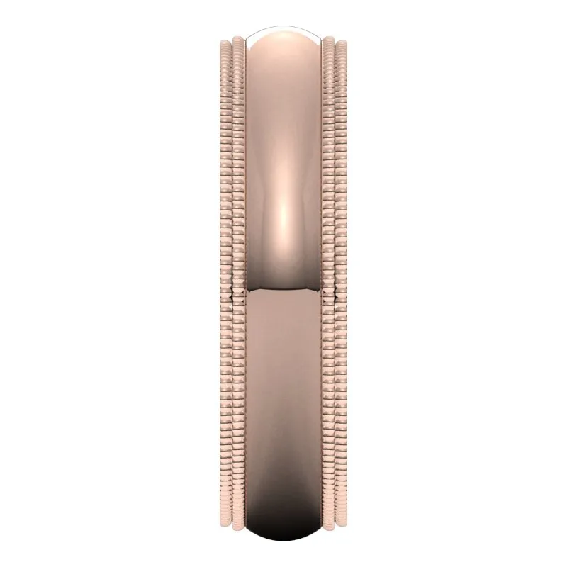 14K Rose Gold 5 mm double milgrain half round comfort fit Wedding Band