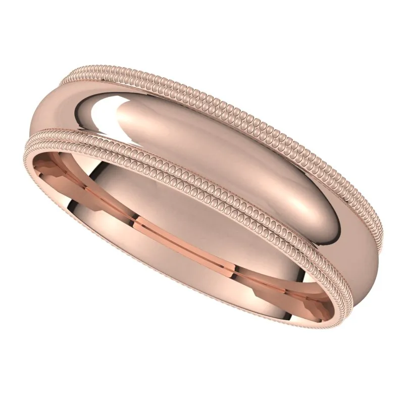 14K Rose Gold 5 mm double milgrain half round comfort fit Wedding Band