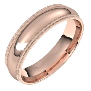 14K Rose Gold 5 mm double milgrain half round comfort fit Wedding Band