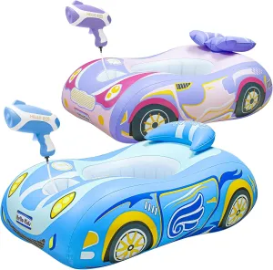 2 Pack Automatic Water Gun with Toddler Pool Float, Inflatable Car Baby Pool Swimming Float, Pool Toys for Girls Boys Kids (Blue   Purple)