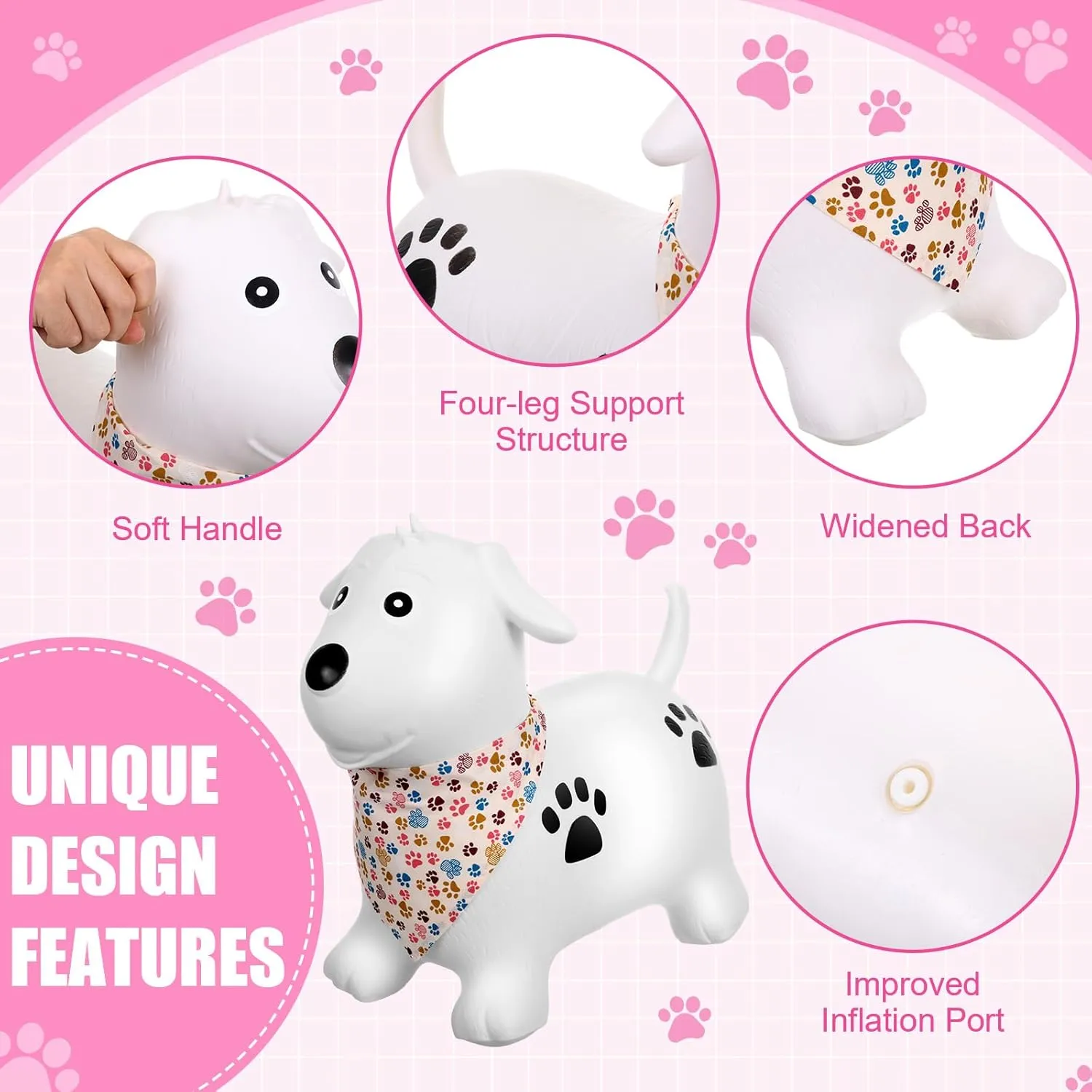 2 Pack Bouncy Animal Dog Hopper Inflatable Bouncing Horse Hopper Toys Jumping Ride on Hopping Bounce with Pump Rubber Bouncing Animal Gift for Boys Girls(White, Pink,Classic Style)