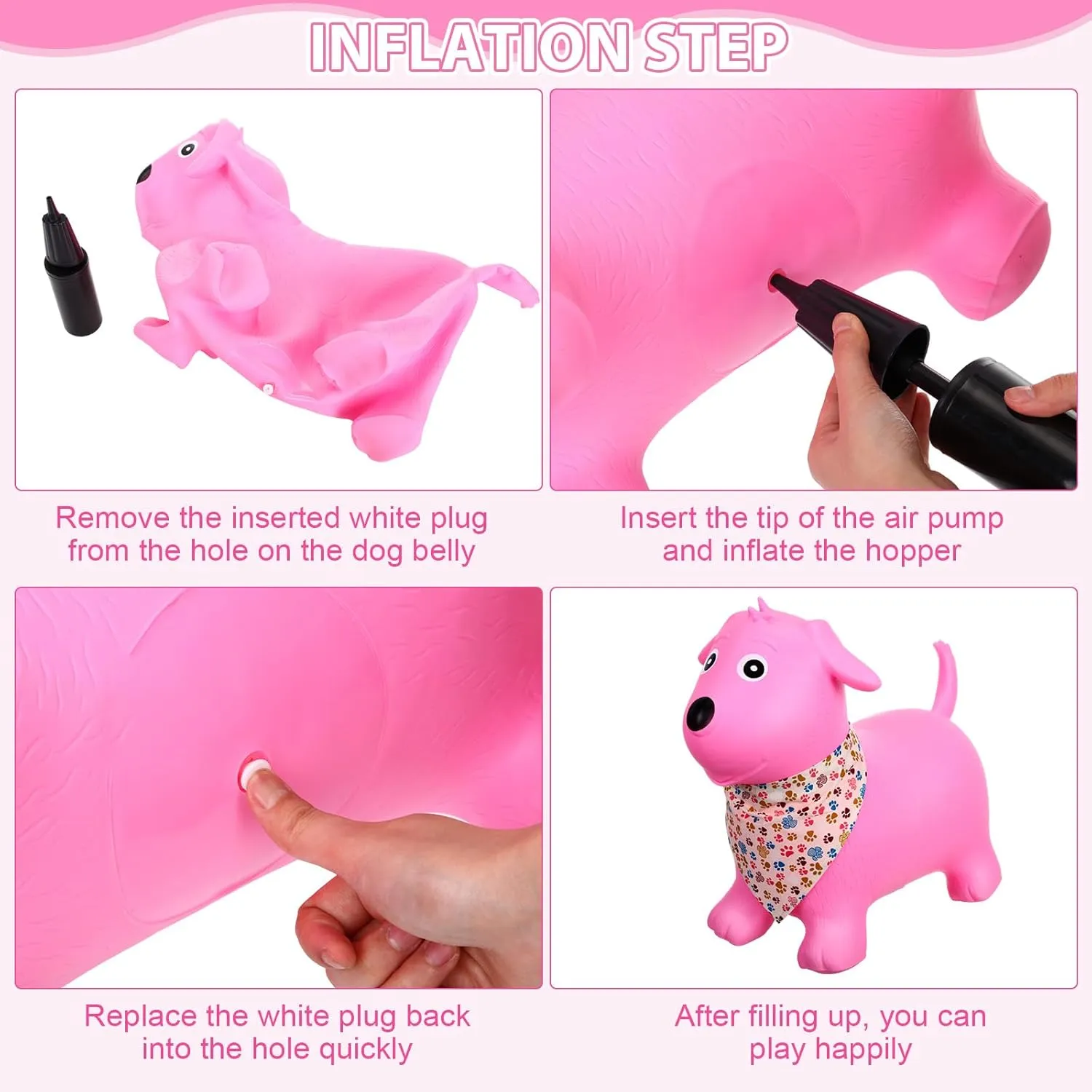 2 Pack Bouncy Animal Dog Hopper Inflatable Bouncing Horse Hopper Toys Jumping Ride on Hopping Bounce with Pump Rubber Bouncing Animal Gift for Boys Girls(White, Pink,Classic Style)