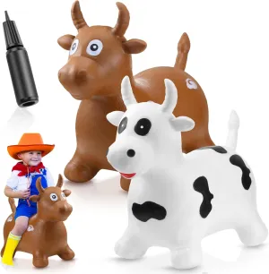 2 Pack Bouncy Toys for Toddlers, Bouncy Toys Bouncy Hopper Ball Toys Inflatable Ride on Bouncing Animal with Pump Hopping Outdoor and Indoor Jumping Toys Gift(Cow)