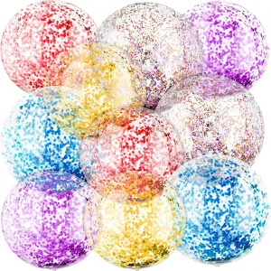 20 Pcs Inflatable Glitter Beach Ball 24 Inch 16 Inch Clear Beach Ball Blow Up Pool Balls Large Swimming Pool Water Toys for Kids Adults Outdoor Summer Birthday Party Favors, 5 Colors
