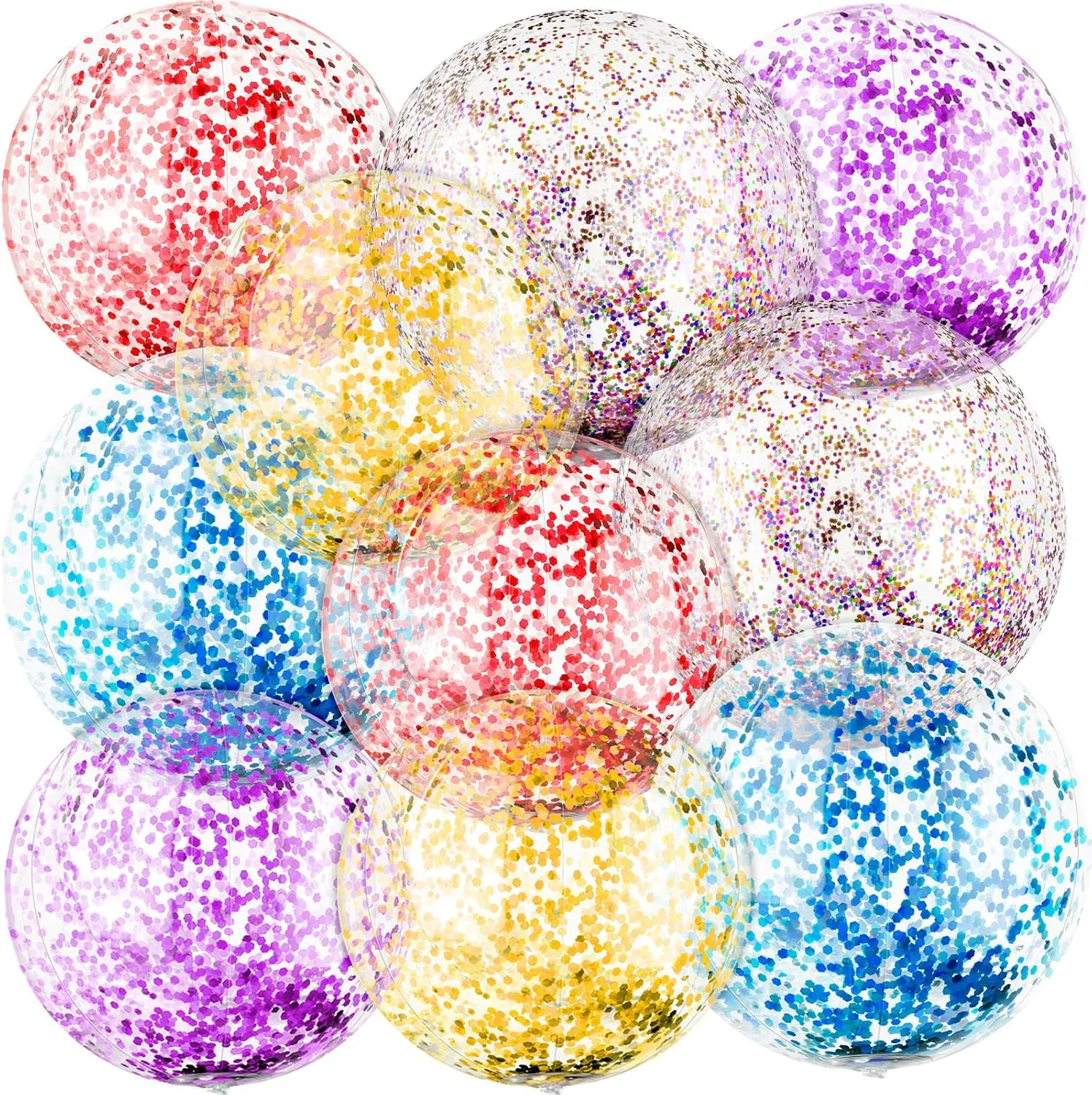 20 Pcs Inflatable Glitter Beach Ball 24 Inch 16 Inch Clear Beach Ball Blow Up Pool Balls Large Swimming Pool Water Toys for Kids Adults Outdoor Summer Birthday Party Favors, 5 Colors