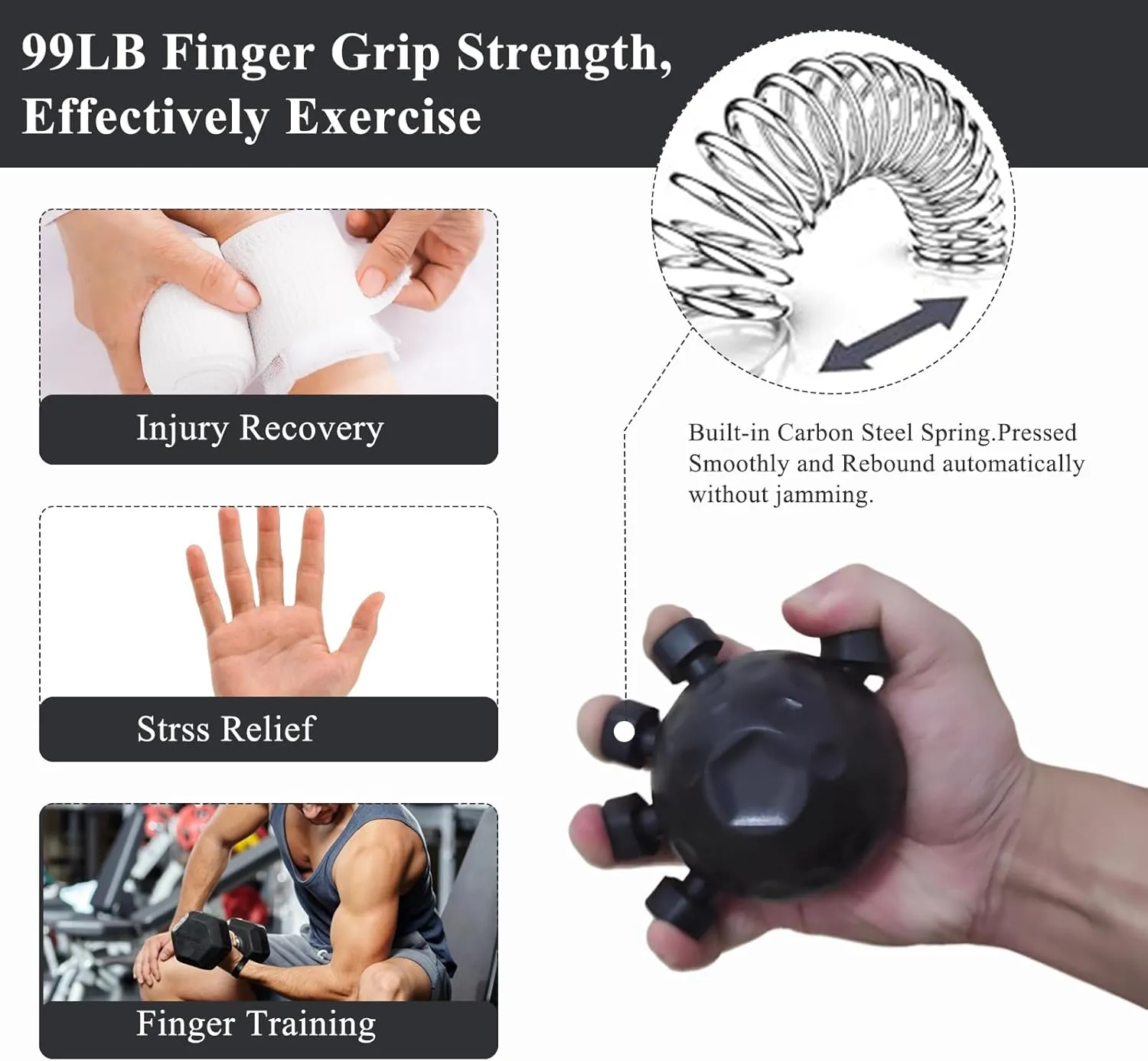 2025 Upgraded Hand Grip Strengthener - Adjustable Finger Exerciser, Hand Extension Trainer, Stress Relief Ball & Grip Strength Tool - for Fitness, Rehab, Office & Rock Climbing