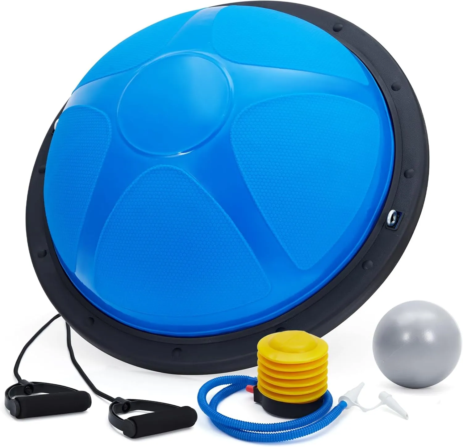 23/25in Balance Ball, 1600 lbs Half Exercise Ball with Nonslip Base, Inflatable Half Ball Balance Trainer, Stability Half Yoga Ball Strength Training Equipment with 2 Bands, Pump, Extra Ball Included