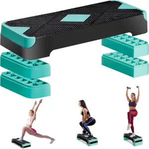 26.5 Inch Aerobic Exercise Step Platform for Home Gym, 4” 6” 8”Adjustable Risers for Home Gym Fitness Workout, Stepper Step Trainer, Green