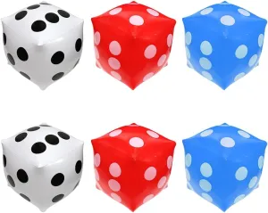 6 Pack 3 Color Funny Dice Blow Up Cube Poker Events Night Casino Toys Las Vegas Parties, Jumbo 15'' Inflate Dice for Birthday Ludo Swimming Beach Pool Lawn Floor Indoor Outdoor Broad Game Photo Props