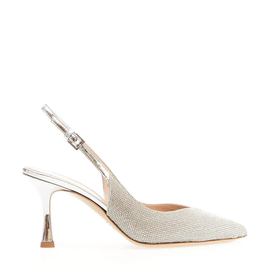 75Mm Heel  Silver Slingback And Rhinestones