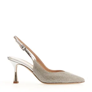 75Mm Heel  Silver Slingback And Rhinestones