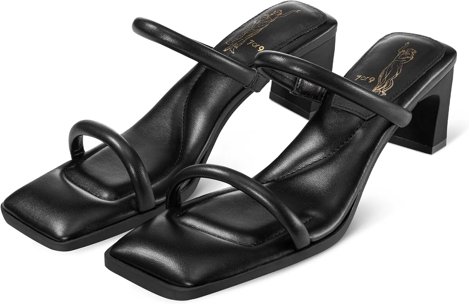 7or9 Women Sofa Sandals Comfortable Lambskin Slide Heeled Sandals Dressy Square Toe Block High Heels Strap Sandals