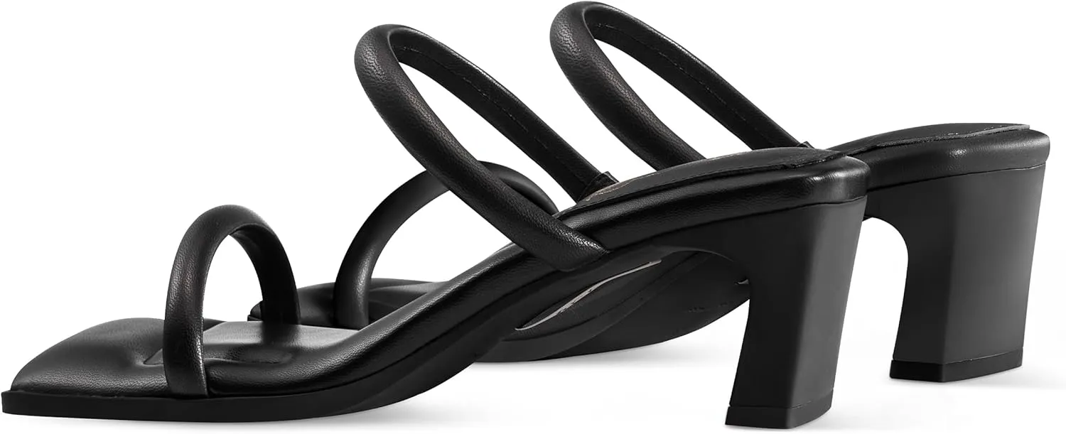 7or9 Women Sofa Sandals Comfortable Lambskin Slide Heeled Sandals Dressy Square Toe Block High Heels Strap Sandals