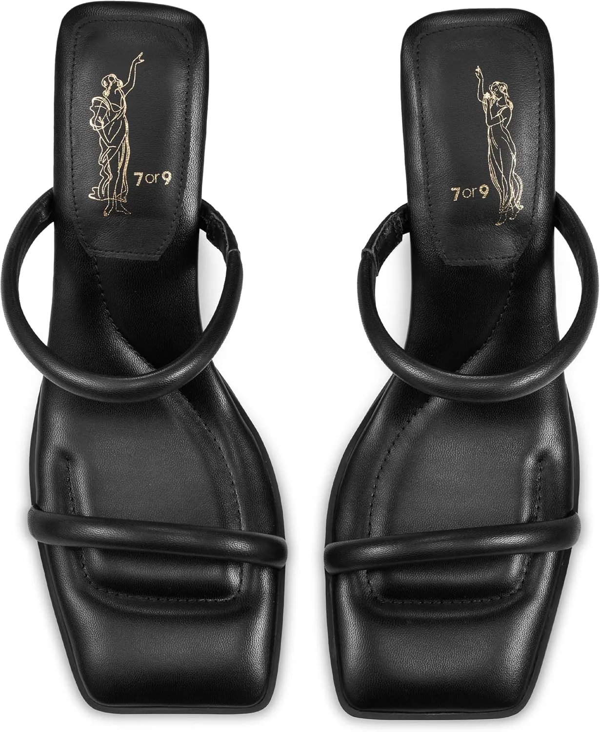 7or9 Women Sofa Sandals Comfortable Lambskin Slide Heeled Sandals Dressy Square Toe Block High Heels Strap Sandals