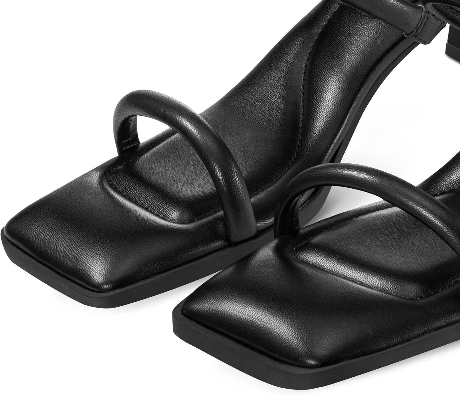 7or9 Women Sofa Sandals Comfortable Lambskin Slide Heeled Sandals Dressy Square Toe Block High Heels Strap Sandals