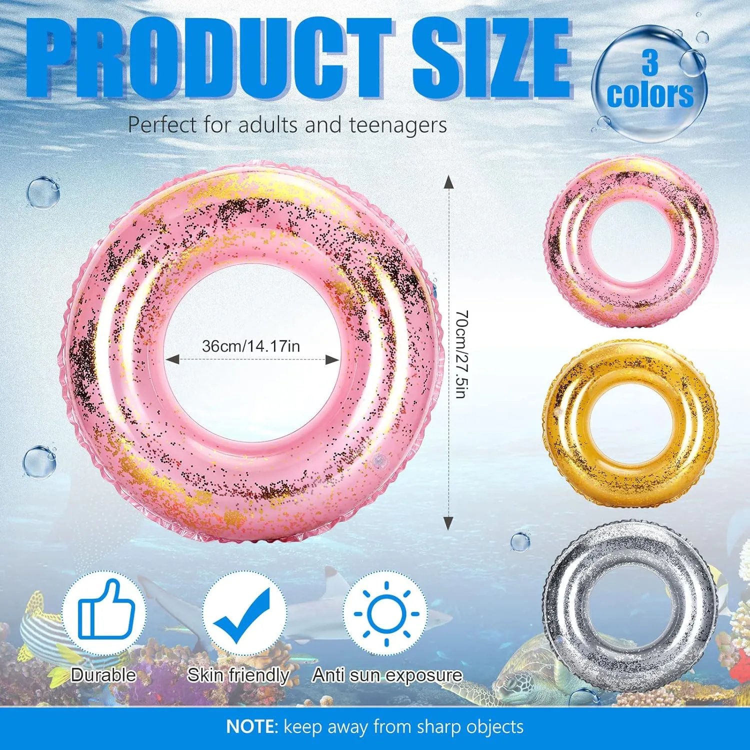 9 Pieces Inflatable Pool Floats 36 Inches Float Tube Swimming Tube Vinyl Pool Floaties Swim Tubes Rings Party Decorations for Teenager Adults Party Beach Vacation - UV Resistant