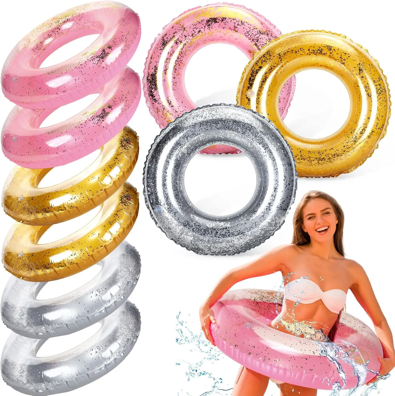 9 Pieces Inflatable Pool Floats 36 Inches Float Tube Swimming Tube Vinyl Pool Floaties Swim Tubes Rings Party Decorations for Teenager Adults Party Beach Vacation - UV Resistant