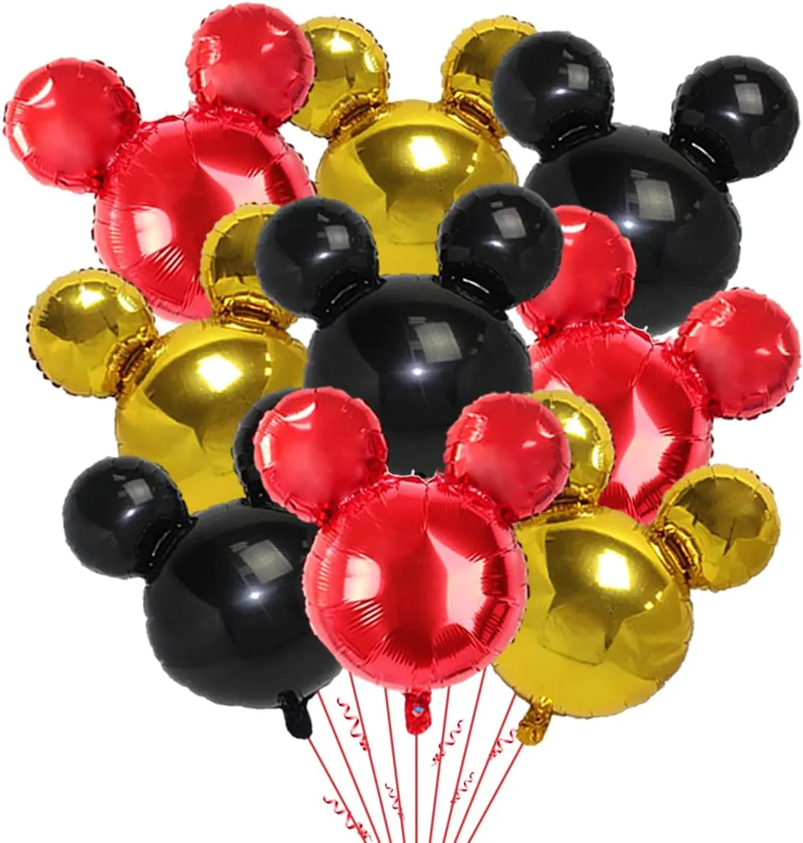 9Pack Mickey Mouse Party Foil Balloons, 27” Black Red Yellow Balloons for Cartoon Mouse Party, Baby Shower, Kids Birthday Theme Party Decoration Supplies