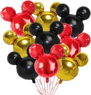9Pack Mickey Mouse Party Foil Balloons, 27” Black Red Yellow Balloons for Cartoon Mouse Party, Baby Shower, Kids Birthday Theme Party Decoration Supplies