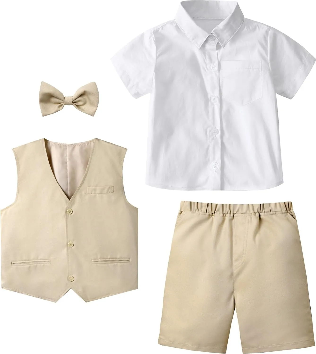 A&J DESIGN Boys Short Suit Set 3 Pieces Kids Formal Gentleman Outfit, 4-11 Years, Shirt   Vest   Shorts   Bow Tie