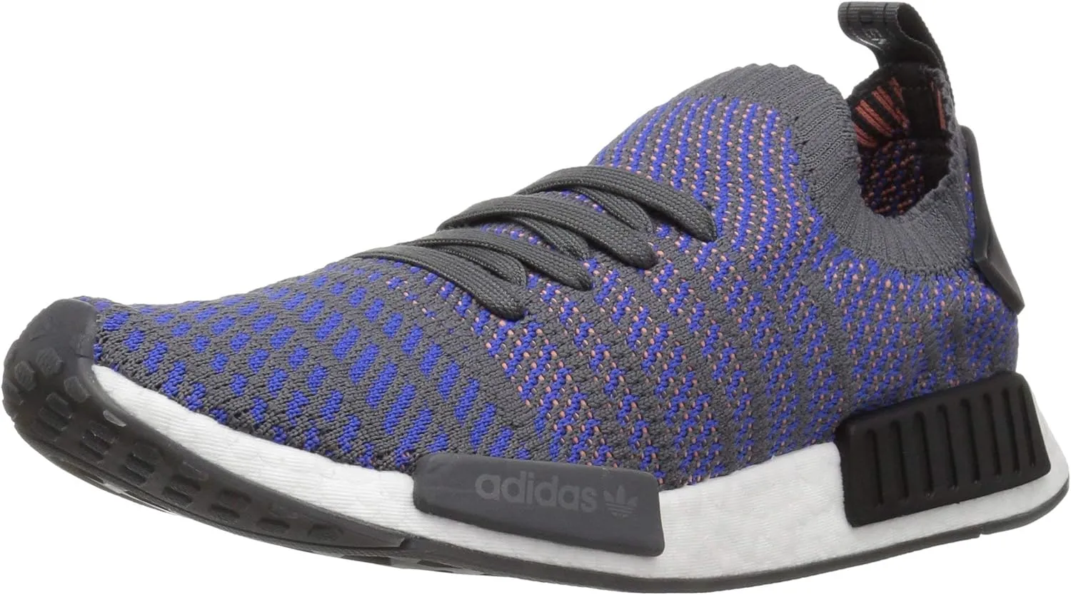 adidas Originals Men's NMD_R1 STLT Primeknit Running Shoe, Hi-Res Blue/Black/Chalk Coral, 9
