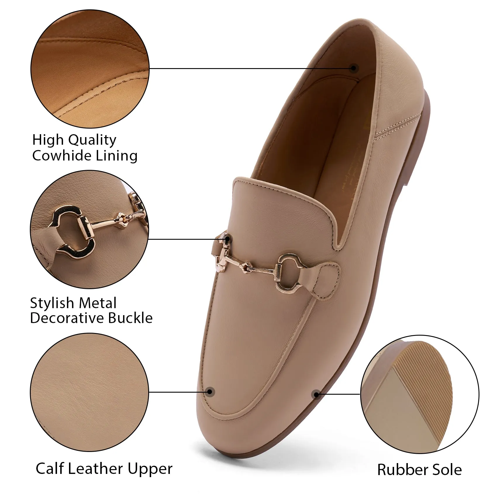 AiciBerllucci Women's Leather Loafer,Casual Loafers Shoes, Slip on Loafers Shoes for Women,Soft Comfort Flat Loafer Shoes for Ladies  Loafer Apricot COCO