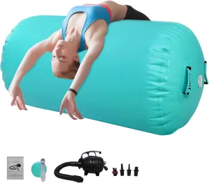 Air Roller Gymnastics Air Barrel Inflatable Tumbling Mat, Gymnastic Equipment Tumbler Backbend Trainer with Electric Pump for Home Use, Gym Training, Yoga Balance Exercise, Cheerleading