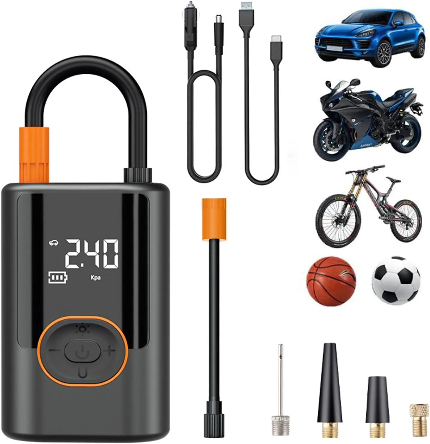 Aircore S1 – Smart Portable Tire Inflator | Wireless   Wired   Power Bank, Equipped with Lighting   Sos Rescue Light Function, Suitable for Cars, Motorcycles, Bicycles (19 cylinder dual power supply)