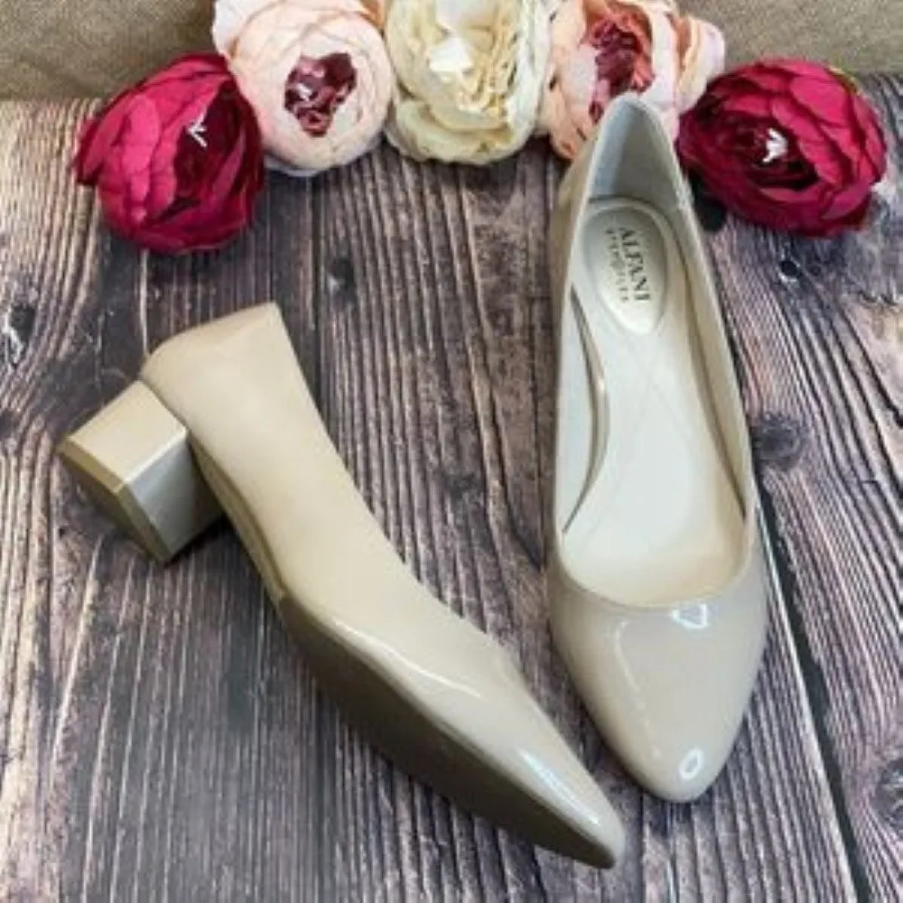 Alfani Khaki (Tan) Leather Step 'N Flex Daleah Block-Heel Pumps 8.5M