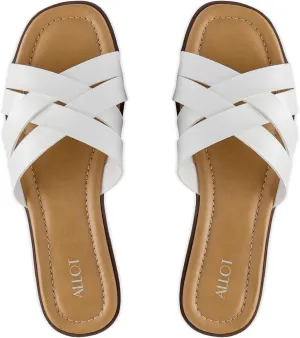 ALLOT Women's Flat Sandals Cross Straps Slides Slip On Open Toe Comfortable Summer Shoes