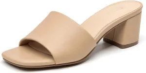 ALLOT Women's Square Toe Heeled Sandals Low Chunky Heel Comfortable Dress Heels Slip on Casual Pumps Shoes