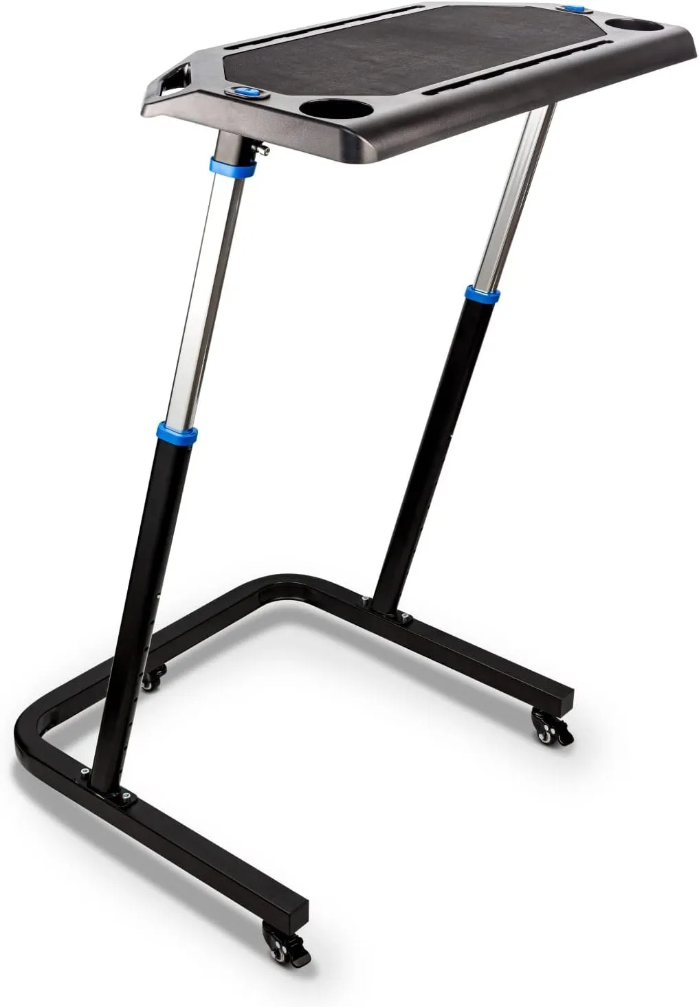 Alpcour Bike Trainer Fitness Desk – Portable Multi-Tasking Workstation Table for Cycling and Exercise – Adjustable Height with Non-Slip Surface and Gadget Slots – Lockable Wheels