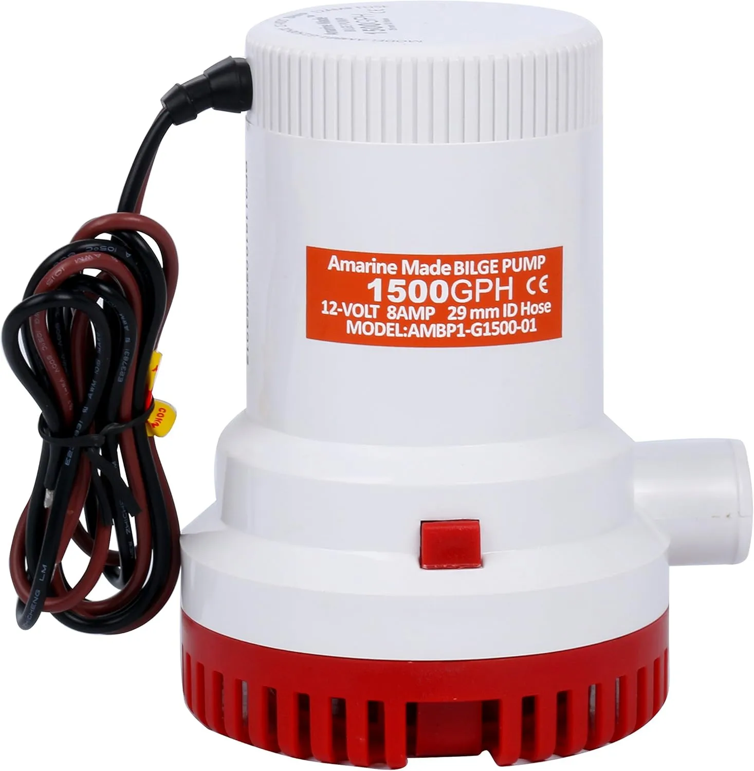 Amarine Made 1500GPH 12V Boat Marine Plumbing Electric Bilge Pump Non Automatic Discharge for Marine,RV,Campers,Industrial