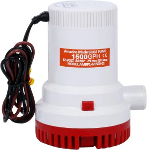 Amarine Made 1500GPH 12V Boat Marine Plumbing Electric Bilge Pump Non Automatic Discharge for Marine,RV,Campers,Industrial