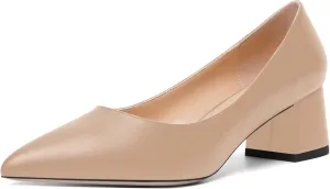 AMBELIGHT Womens Pointed Toe Casual Block Office Matte Slip On Chunky Low Heel Pumps Shoes 2 Inch