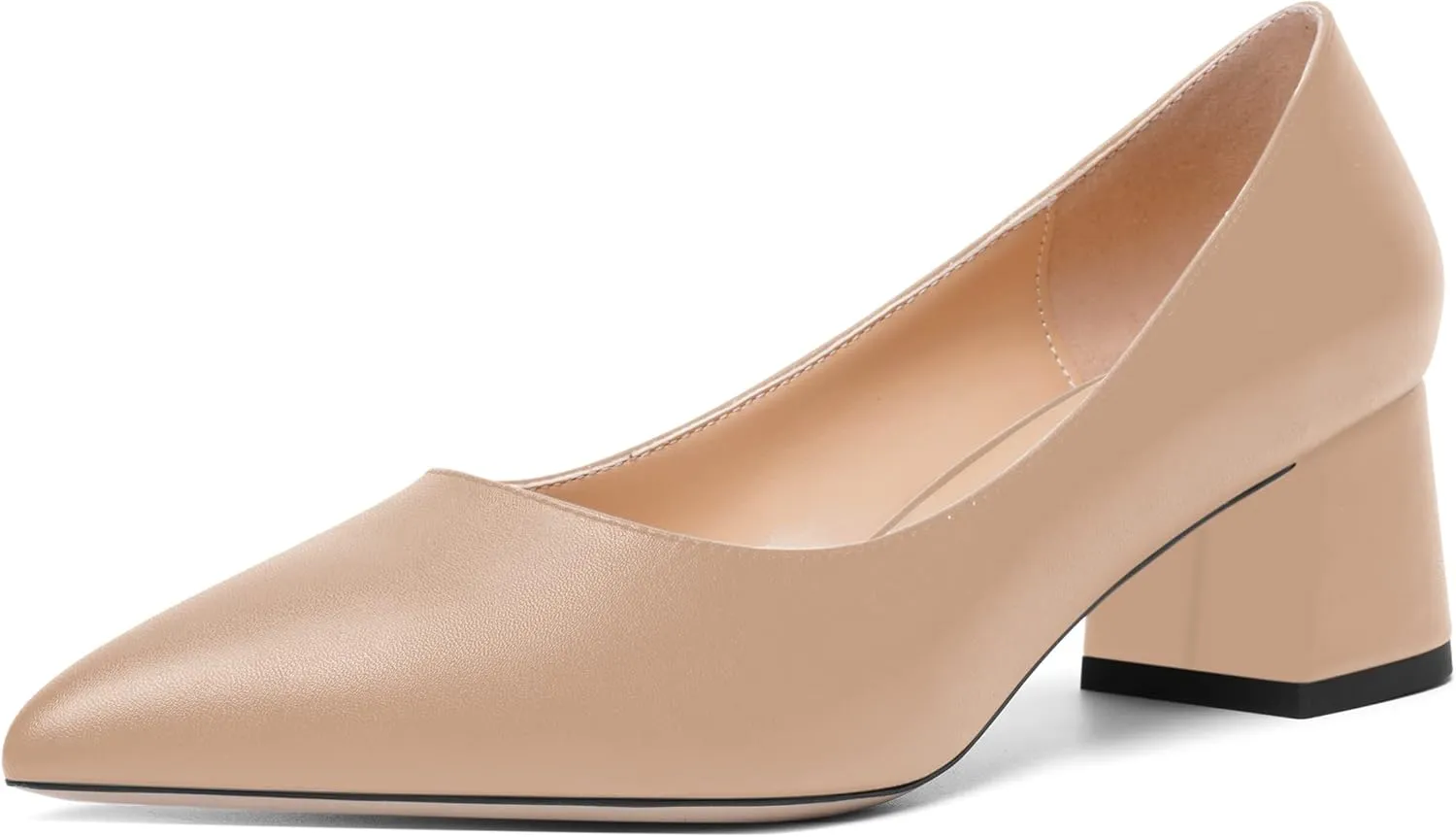 AMBELIGHT Womens Pointed Toe Casual Block Office Matte Slip On Chunky Low Heel Pumps Shoes 2 Inch