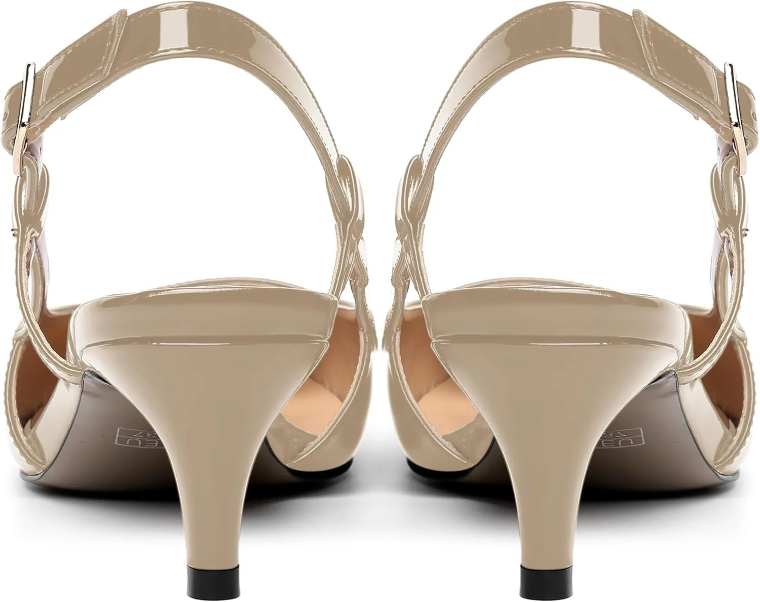 AMBELIGHT Womens Square Toe Evening Buckle Patent Sexy Slingback Kitten Low Heel Pumps Shoes 2 Inch