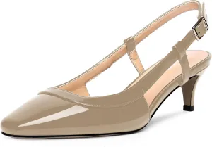 AMBELIGHT Womens Square Toe Evening Buckle Patent Sexy Slingback Kitten Low Heel Pumps Shoes 2 Inch