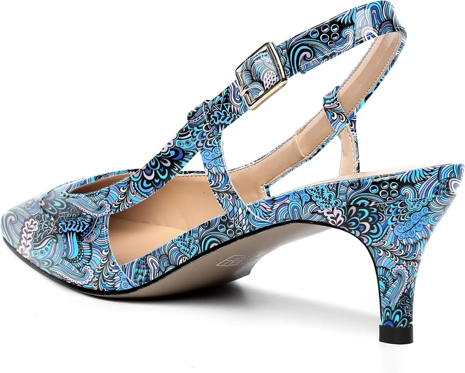 AMBELIGHT Womens Square Toe Evening Buckle Patent Sexy Slingback Kitten Low Heel Pumps Shoes 2 Inch