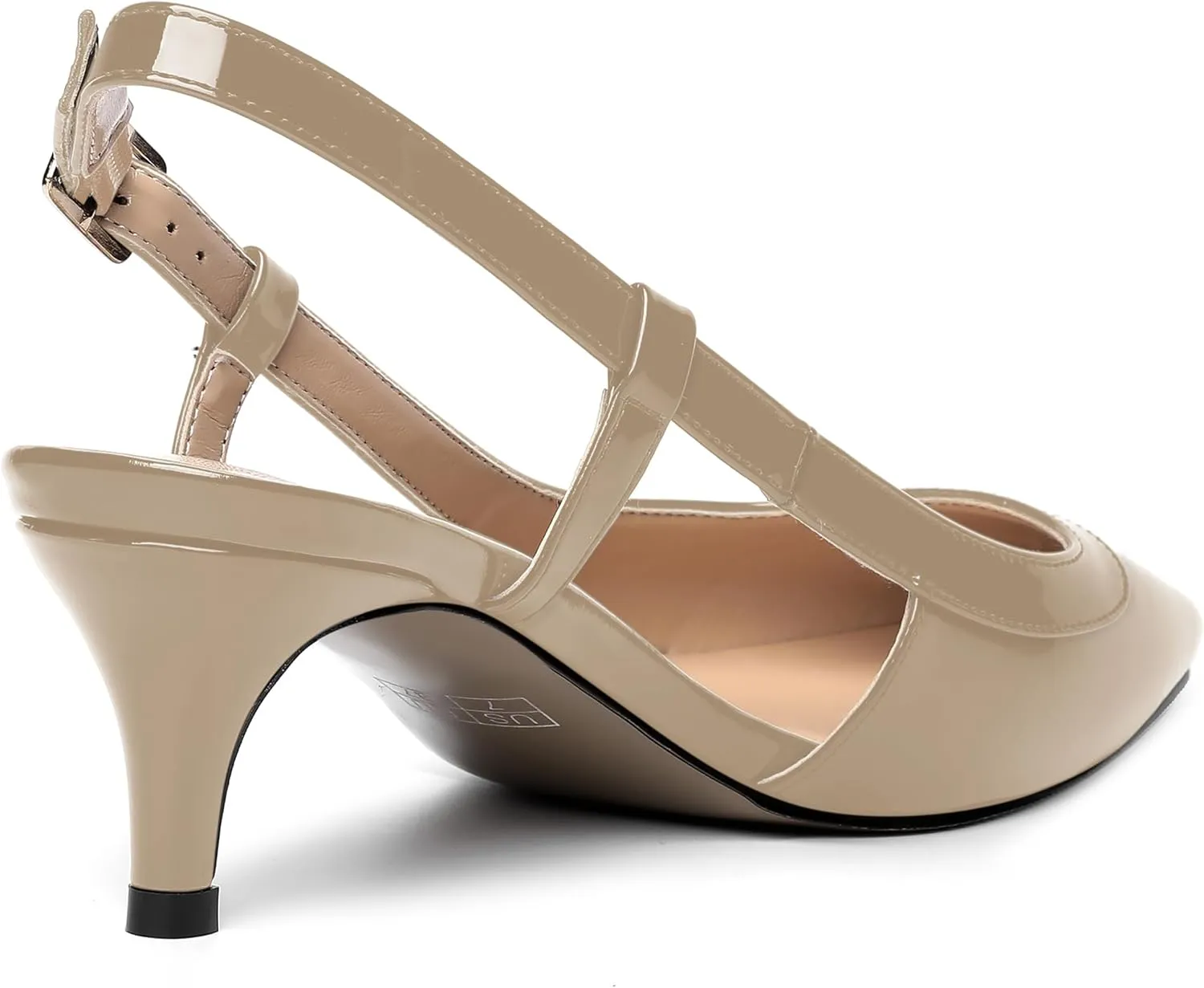 AMBELIGHT Womens Square Toe Evening Buckle Patent Sexy Slingback Kitten Low Heel Pumps Shoes 2 Inch