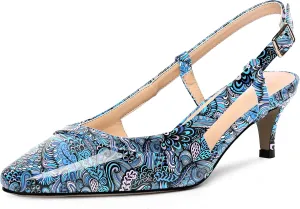 AMBELIGHT Womens Square Toe Evening Buckle Patent Sexy Slingback Kitten Low Heel Pumps Shoes 2 Inch