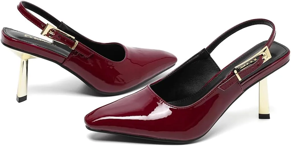 Amoji Women 3.5 In Kitten Heel Slingback Dress Shoes FZ334