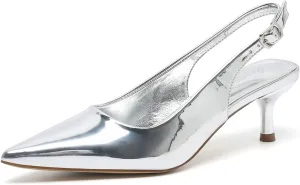 Amoji Women's 2 Inch Pointed Toe Low Kitten Heel Slingback Pump Party Wedding Dress Shoes FZ321