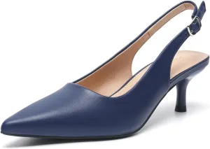 Amoji Women's 2 Inch Pointed Toe Low Kitten Heel Slingback Pump Party Wedding Dress Shoes FZ321