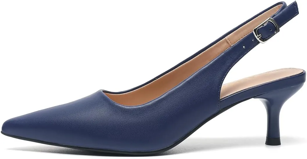 Amoji Women's 2 Inch Pointed Toe Low Kitten Heel Slingback Pump Party Wedding Dress Shoes FZ321
