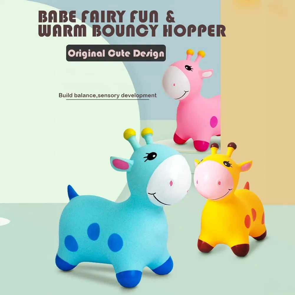 Animals Bouncy Horse Hopper Toys for Kids, Giraffe Jumping Inflatable Ride on Bouncer Hopping Gifts for Toddlers Boys Girls 4 5 6  Years Old with Pump (Blue)