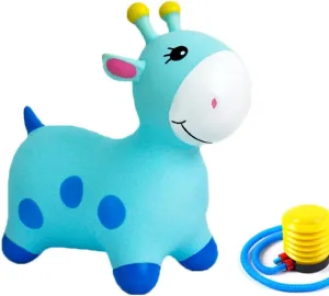 Animals Bouncy Horse Hopper Toys for Kids, Giraffe Jumping Inflatable Ride on Bouncer Hopping Gifts for Toddlers Boys Girls 4 5 6  Years Old with Pump (Blue)