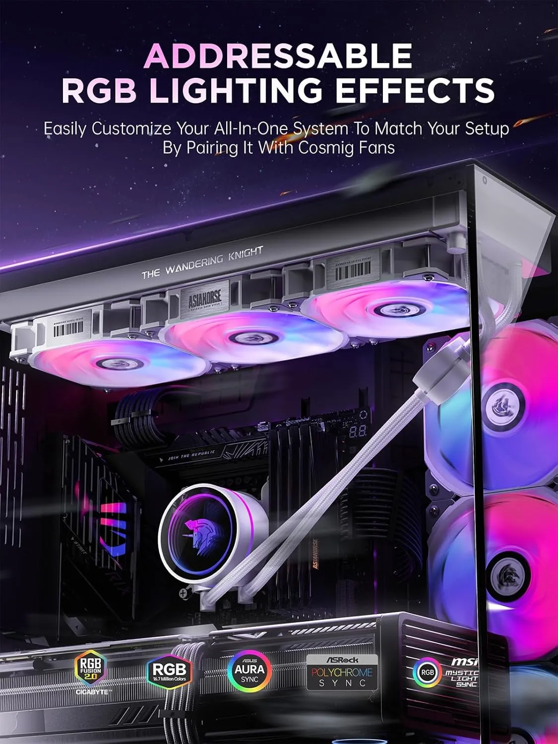 AsiaHorse WK-A360 ARGB All-in-One AIO CPU Liquid Cooler, Wandering Knight 360mm Water Cooling System with Dual High-Performance Pump and 3×120mm PWM Fans, Compatible with Intel & AMD CPUs (White)